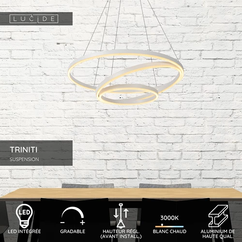Lucide TRINITI - Suspension - Ø 80 cm - LED Dim. - 3000K - Blanc - USP